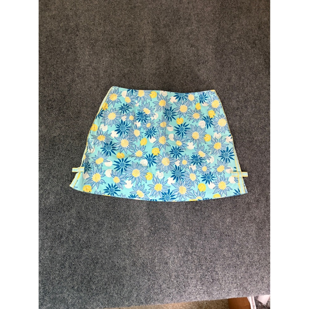 Lilly‎ Pulitzer Blue Yellow Floral Tennis Ball Mini Skirt Size 10 Cotton Blend